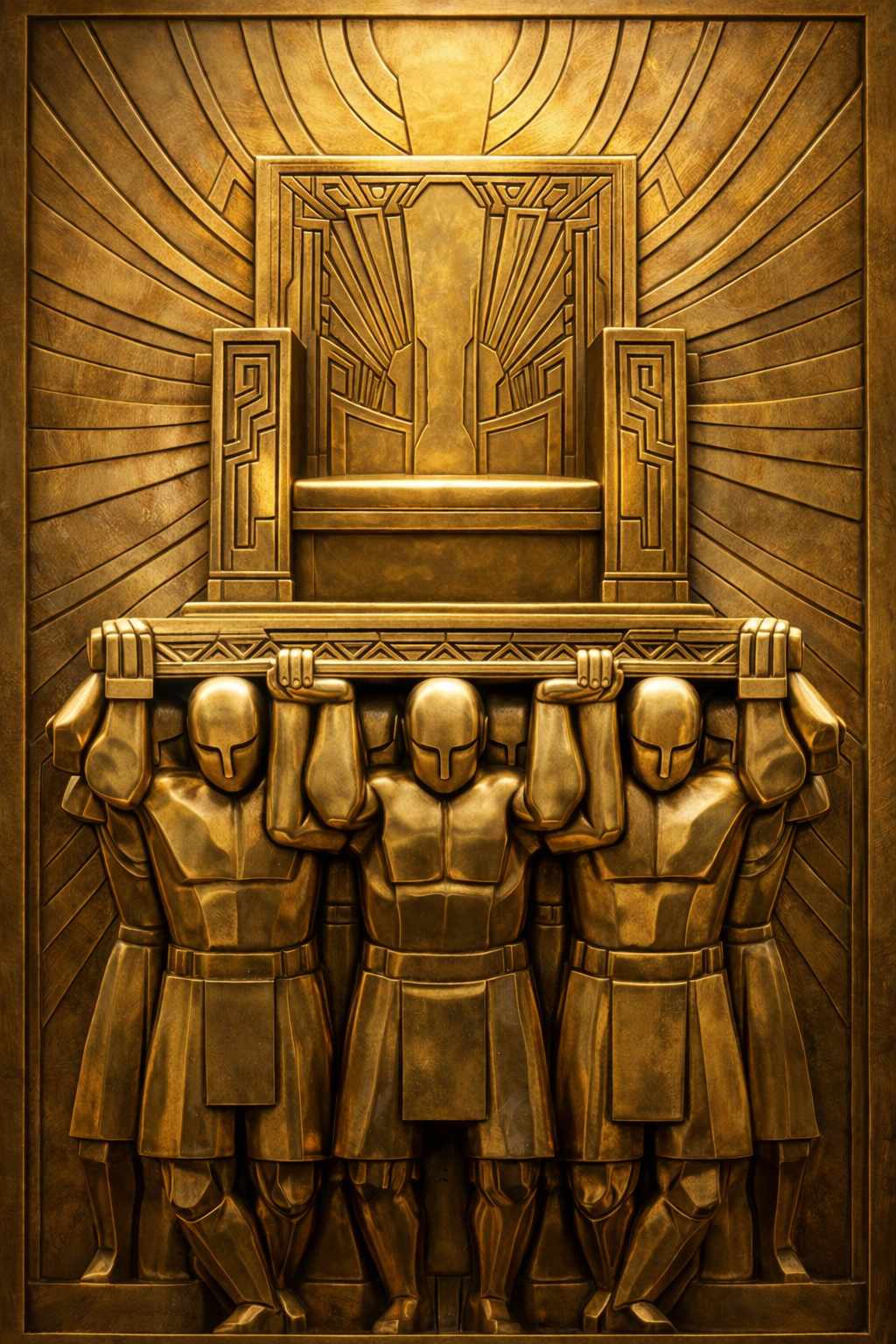 The same carrying chair — empty. The bearers still carrying. The figure above is gone.